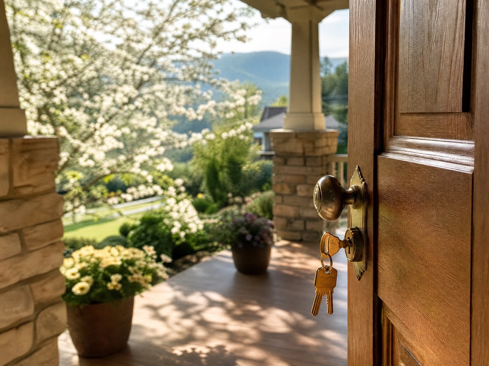 Front door with keys in the lock on a Knoxville home